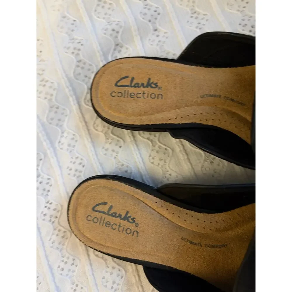Clarks Collection Black Leather Mule Loafers Buckle Comfort Shoes Women's 6